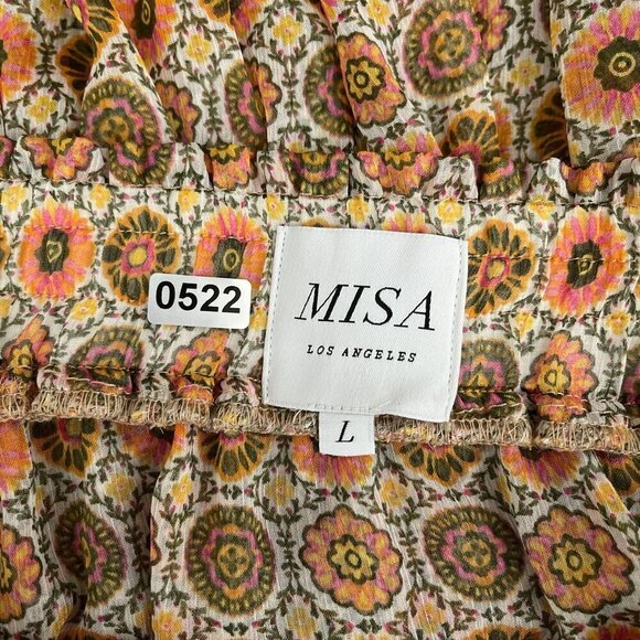 Misa Los Angeles Bohemian Floral Ruffle Skirt Smocked Tiered Polyester Womens L - Picture 7 of 14